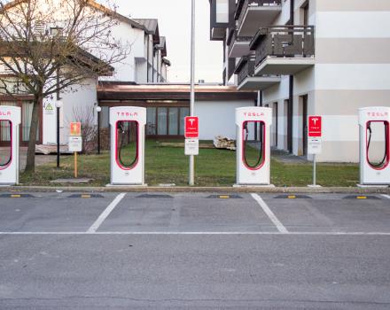 Tesla charging station outside the hotel